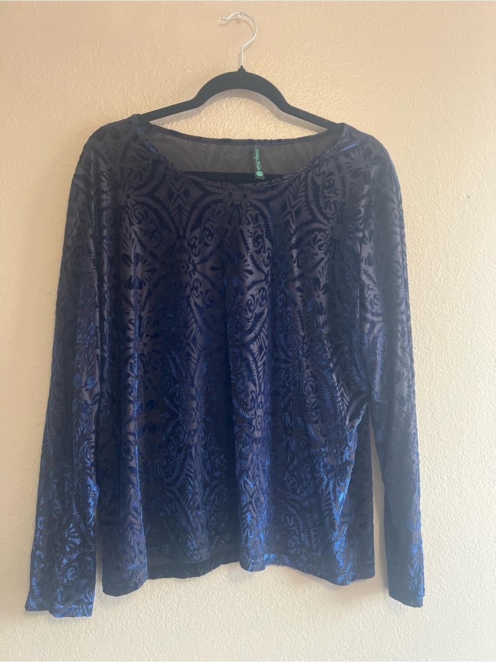 Women's Velvet Burnout Long Sleeve Top - Navy